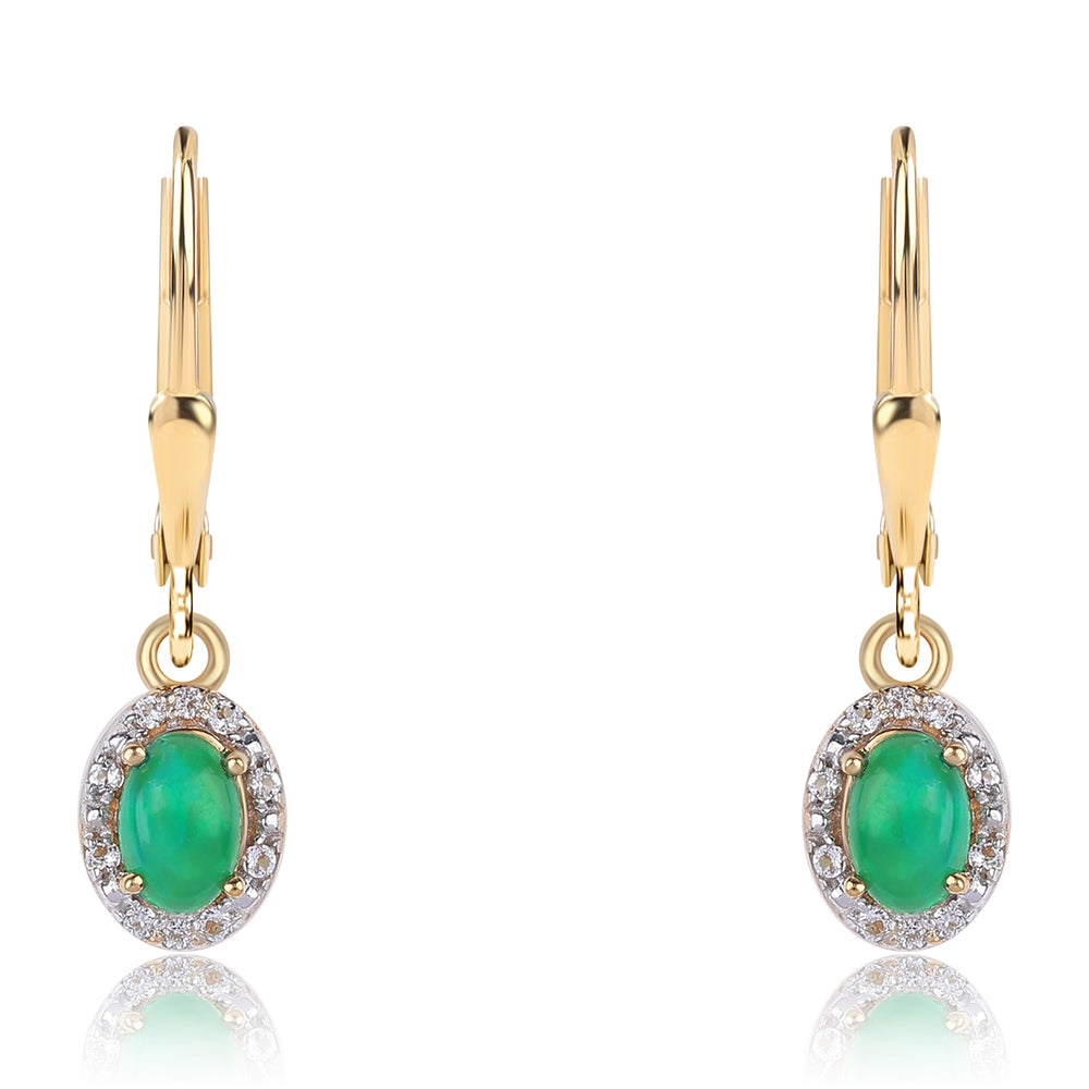 Cercei din Argint 925 Placat cu Aur ( 2 grame ) cu Opal Verde Etiopian Lega Dembi și Topaz Alb 1.26 Carate 2 