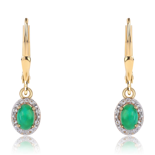 Cercei din Argint 925 Placat cu Aur ( 2 grame ) cu Opal Verde Etiopian Lega Dembi și Topaz Alb 1.26 Carate
