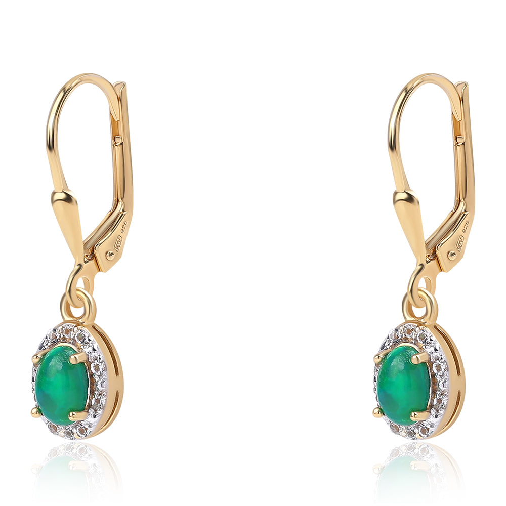 Cercei din Argint 925 Placat cu Aur ( 2 grame ) cu Opal Verde Etiopian Lega Dembi și Topaz Alb 1.26 Carate 1 