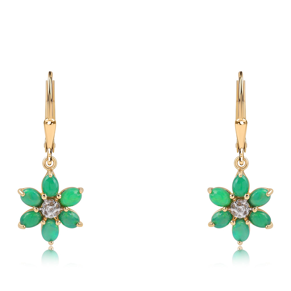 Cercei din Argint 925 Placat cu Aur ( 2.18 grame ) cu Opal Verde Etiopian Lega Dembi și Topaz Alb 1.55 Carate 1 