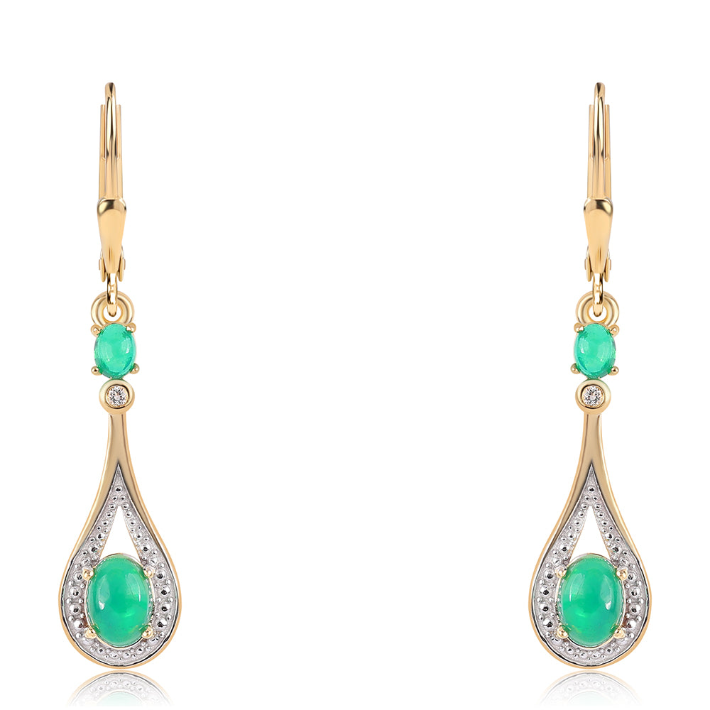 Cercei din Argint 925 Placat cu Aur ( 2.98 grame ) cu Opal Verde Etiopian Lega Dembi și Topaz Alb 1.36 Carate 2 