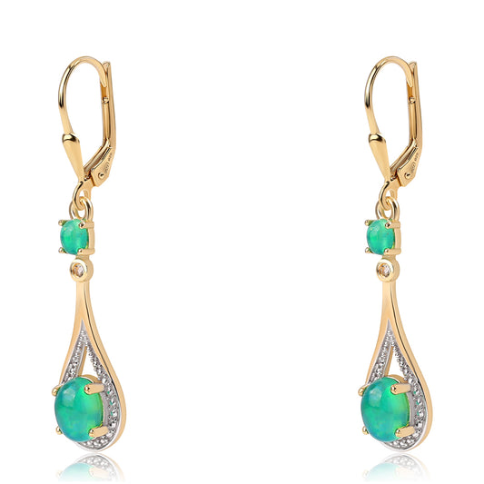 Cercei din Argint 925 Placat cu Aur ( 2.98 grame ) cu Opal Verde Etiopian Lega Dembi și Topaz Alb 1.36 Carate