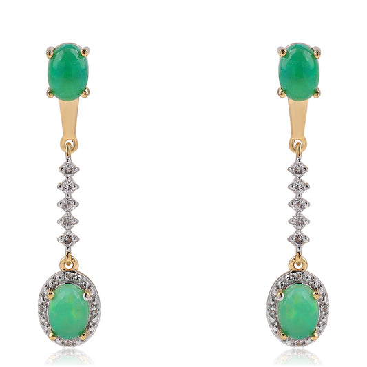 Cercei din Argint 925 Placat cu Aur ( 2.94 grame ) cu Opal Verde Etiopian Lega Dembi și Topaz Alb 1.54 Carate