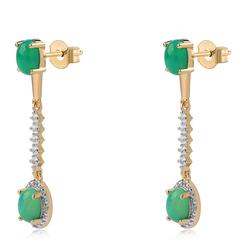Cercei din Argint 925 Placat cu Aur ( 2.94 grame ) cu Opal Verde Etiopian Lega Dembi și Topaz Alb 1.54 Carate