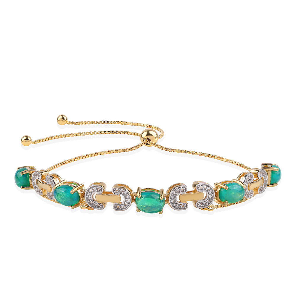 Brățară din Argint 925 Placat cu Aur ( 4.93 grame ) cu Opal Verde Etiopian Lega Dembi și Topaz Alb 3.07 Carate 1 