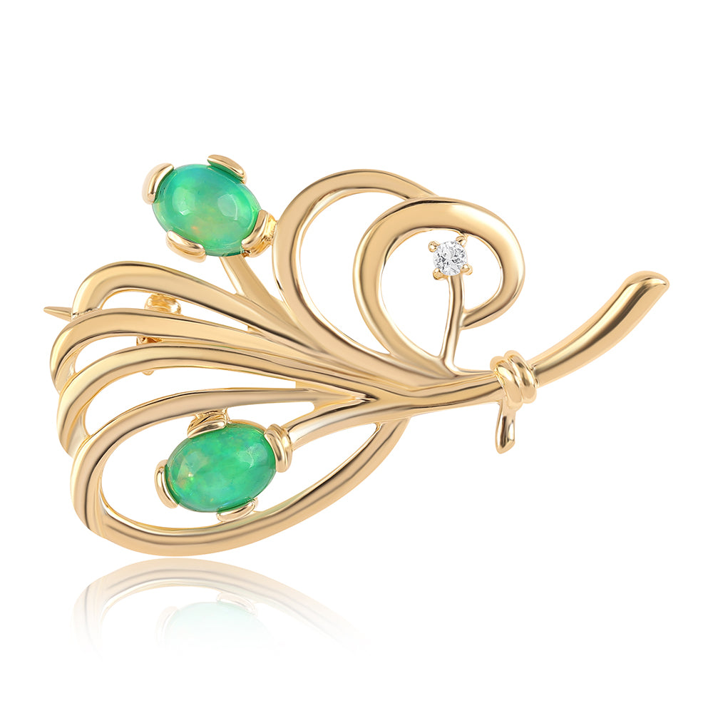 Broşă din Argint 925 Placat cu Aur ( 4.33 grame ) cu Opal Verde Etiopian Lega Dembi și Topaz Alb 1.14 Carate