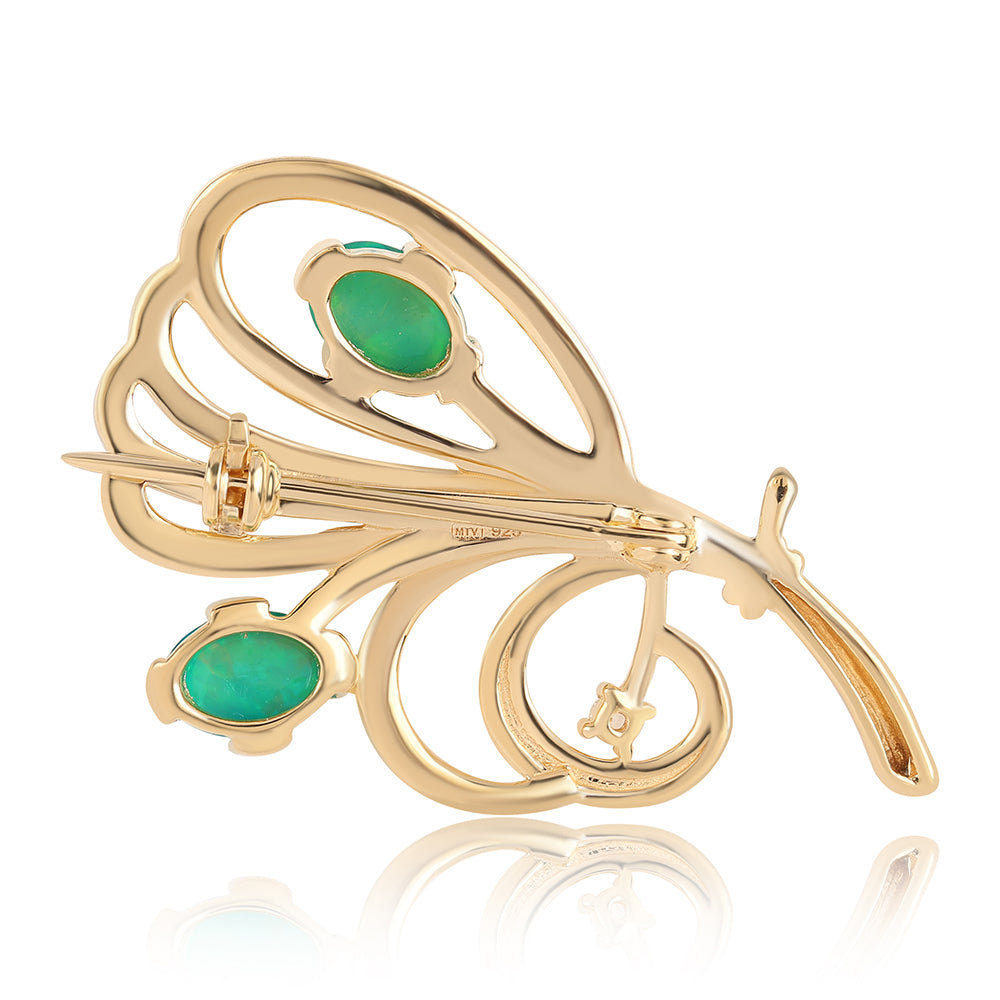 Broşă din Argint 925 Placat cu Aur ( 4.33 grame ) cu Opal Verde Etiopian Lega Dembi și Topaz Alb 1.14 Carate 2 