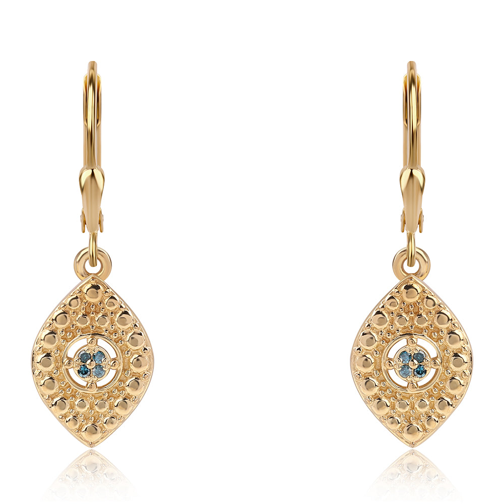 Cercei din Argint 925 Placat cu Aur ( 2.96 grame ) cu Diamant Albastru 0.04 Carate 2 