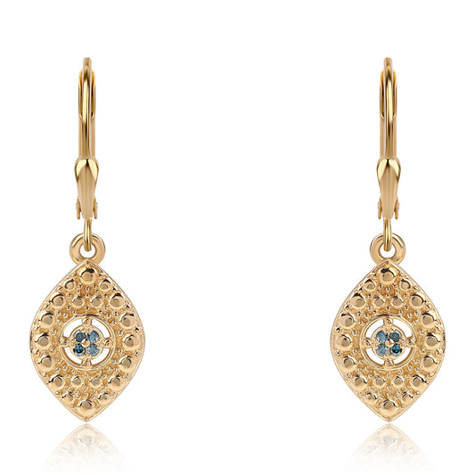 Cercei din Argint 925 Placat cu Aur ( 2.96 grame ) cu Diamant Albastru 0.04 Carate