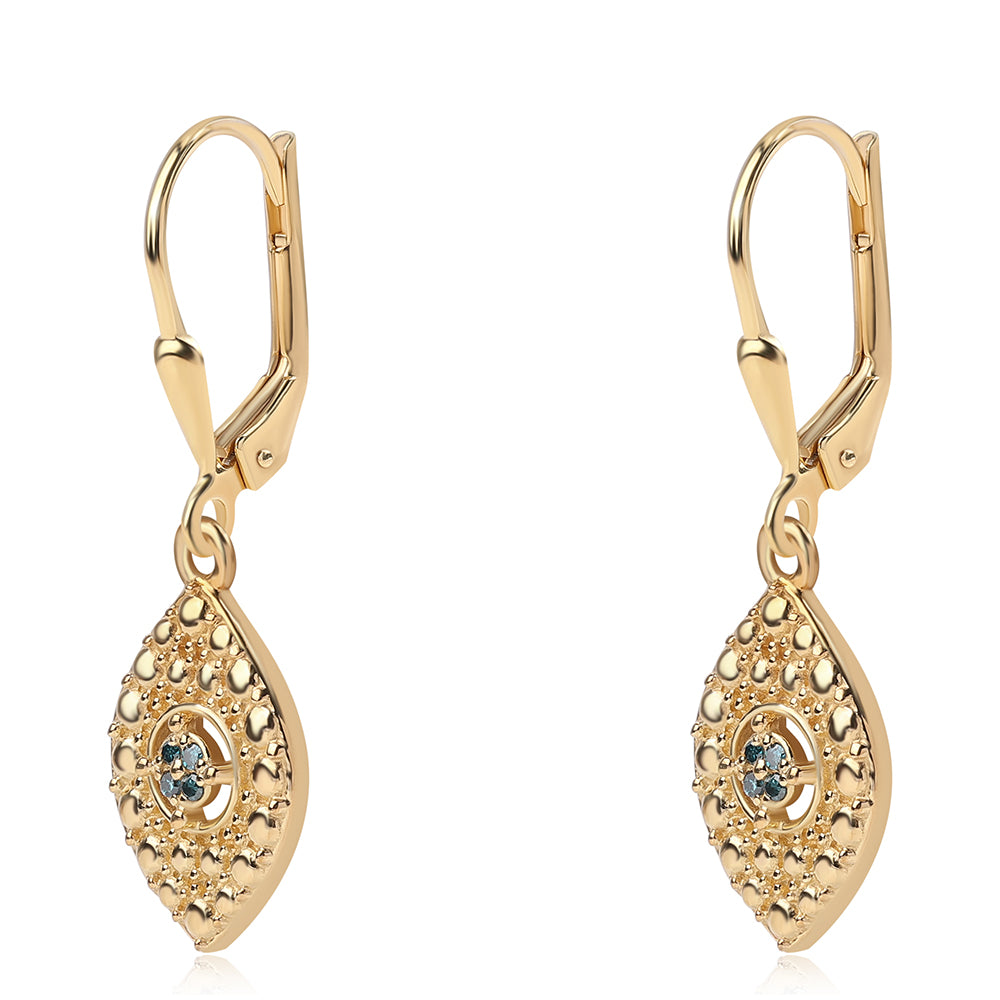 Cercei din Argint 925 Placat cu Aur ( 2.96 grame ) cu Diamant Albastru 0.04 Carate 1 