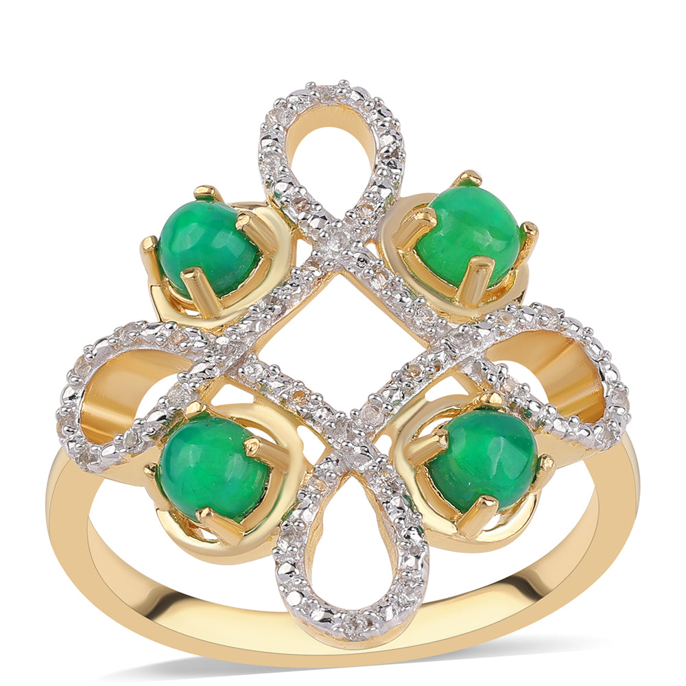 Inel din Argint 925 Placat cu Aur ( 4.22 grame ) cu Opal Verde Etiopian Lega Dembi și Topaz Alb 0.92 Carate