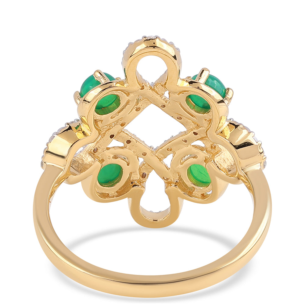 Inel din Argint 925 Placat cu Aur ( 4.22 grame ) cu Opal Verde Etiopian Lega Dembi și Topaz Alb 0.92 Carate