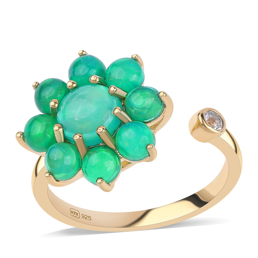Inel din Argint 925 Placat cu Aur ( 3.09 grame ) cu Opal Verde Etiopian Lega Dembi și Topaz Alb 2.41 Carate 1 