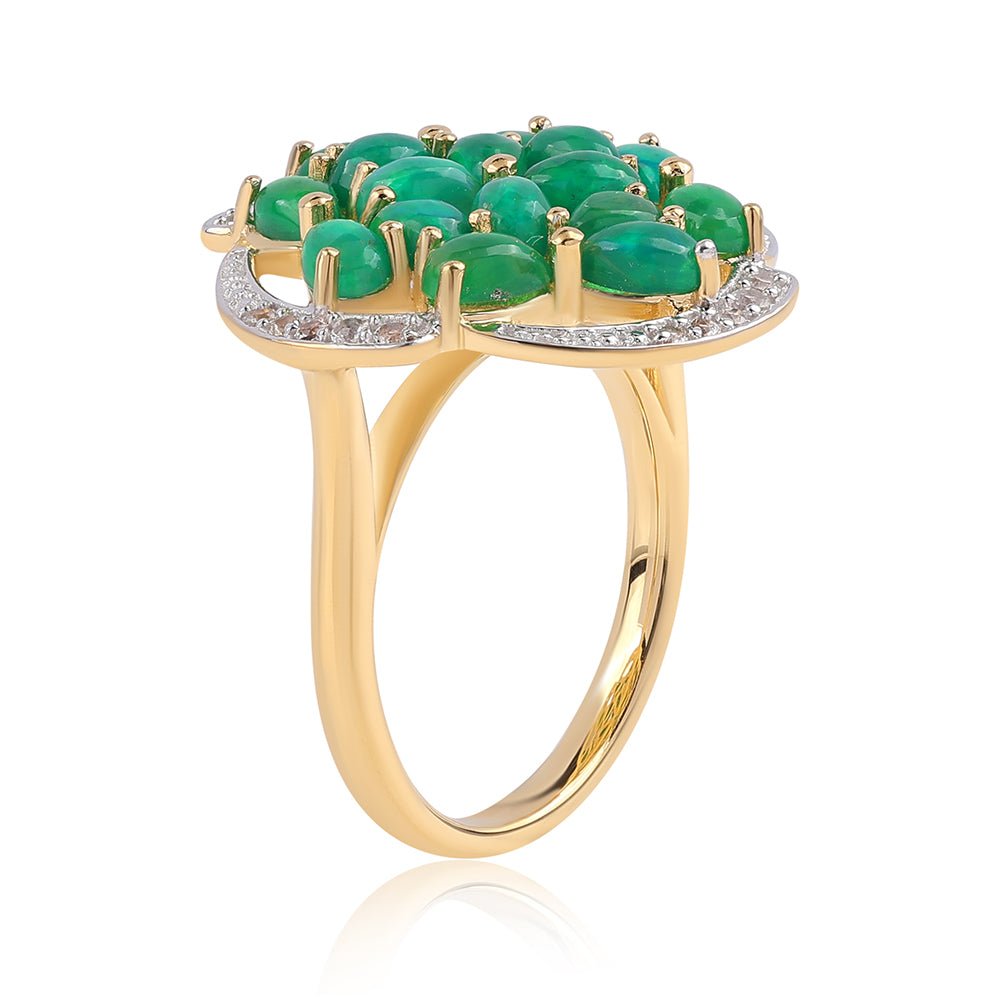 Inel din Argint 925 Placat cu Aur ( 5.12 grame ) cu Opal Verde Etiopian Lega Dembi și Topaz Alb 2.52 Carate 2 
