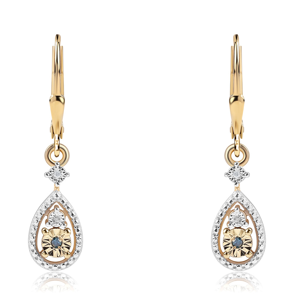 Cercei din Argint 925 Placat cu Aur ( 2.52 grame ) cu Diamant Albastru și Diamant Alb 0.05 Carate