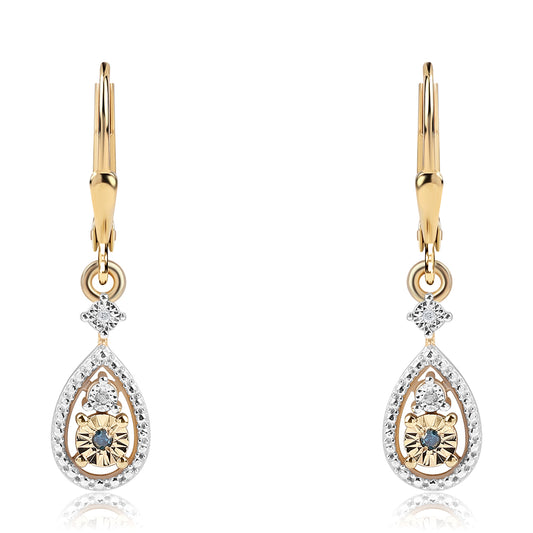 Cercei din Argint 925 Placat cu Aur ( 2.52 grame ) cu Diamant Albastru și Diamant Alb 0.05 Carate