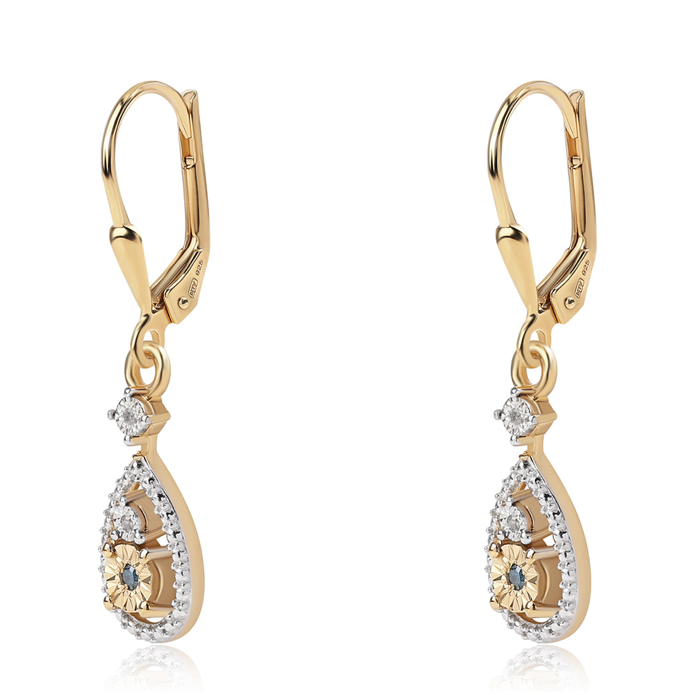 Cercei din Argint 925 Placat cu Aur ( 2.52 grame ) cu Diamant Albastru și Diamant Alb 0.05 Carate 2 