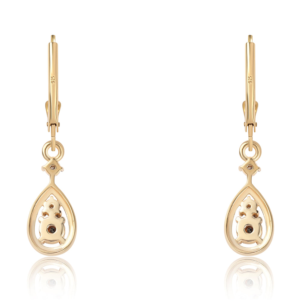 Cercei din Argint 925 Placat cu Aur ( 2.52 grame ) cu Diamant Albastru și Diamant Alb 0.05 Carate