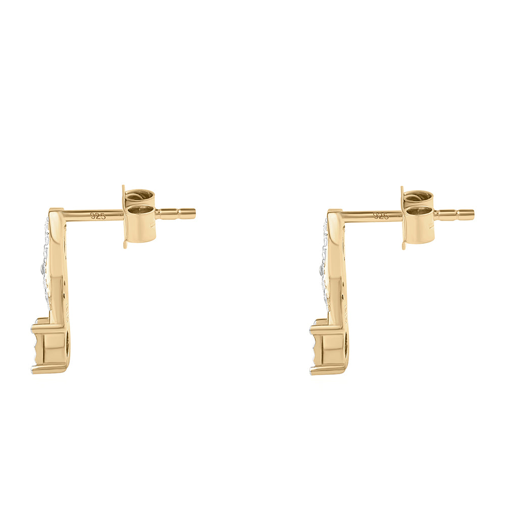 Cercei din Argint 925 Placat cu Aur ( 1.38 grame ) cu Diamant Albastru și Diamant Alb 0.08 Carate