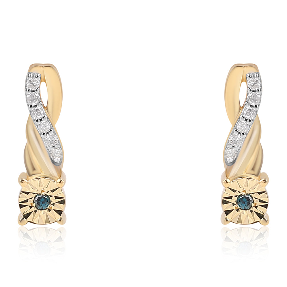 Cercei din Argint 925 Placat cu Aur ( 1.38 grame ) cu Diamant Albastru și Diamant Alb 0.08 Carate 1 