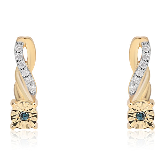 Cercei din Argint 925 Placat cu Aur ( 1.38 grame ) cu Diamant Albastru și Diamant Alb 0.08 Carate