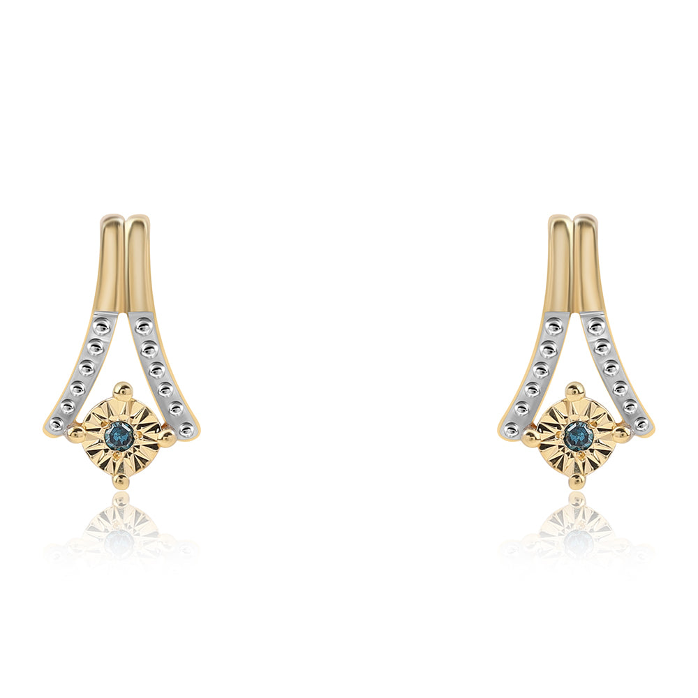 Cercei din Argint 925 Placat cu Aur ( 1.99 grame ) cu Diamant Albastru 0.02 Carate 1 