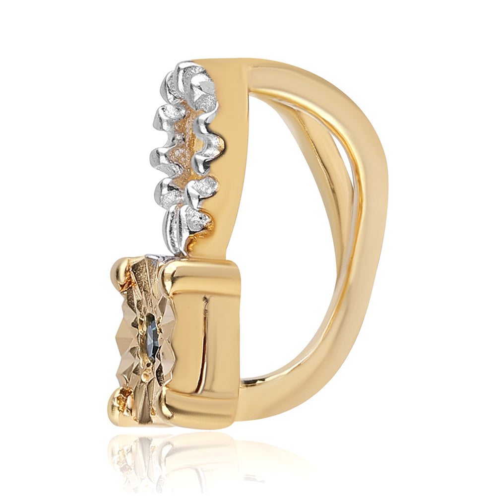 Set din Argint 925 Placat cu Aur ( 2.94 grame ) cu Diamant Albastru 0.02 Carate ( Cercei+Inel+Pandantiv ) 3 