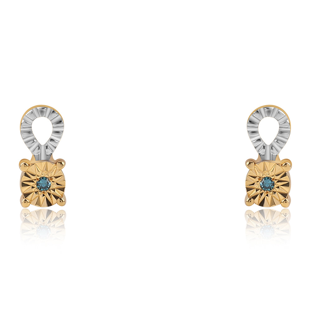 Set din Argint 925 Placat cu Aur ( 2.94 grame ) cu Diamant Albastru 0.02 Carate ( Cercei+Inel+Pandantiv ) 9 