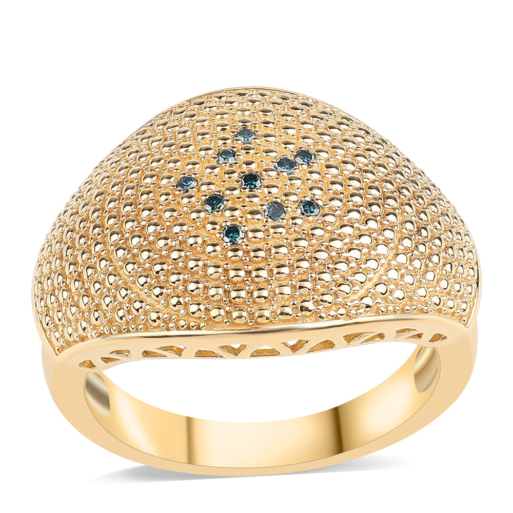 Inel din Argint 925 Placat cu Aur ( 7.05 grame ) cu Diamant Albastru 0.04 Carate 1 