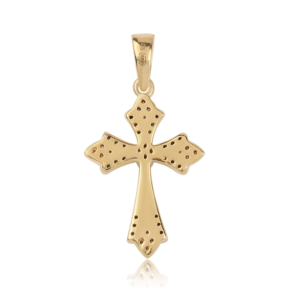Cruce Pandantiv din Argint 925 Placat cu Aur ( 1.79 grame ) cu Diamant Albastru și Diamant Alb 0.17 Carate 3 