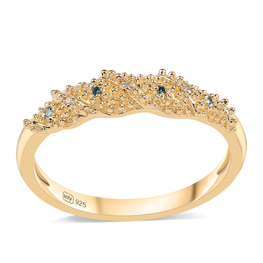 Inel din Argint 925 Placat cu Aur ( 2.28 grame ) cu Diamant Albastru și Diamant Alb 0.04 Carate