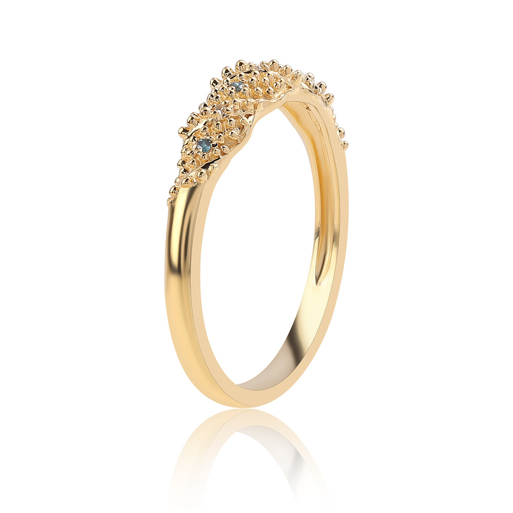 Inel din Argint 925 Placat cu Aur ( 2.28 grame ) cu Diamant Albastru și Diamant Alb 0.04 Carate