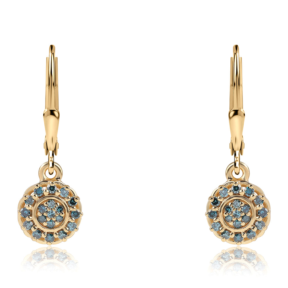 Cercei din Argint 925 Placat cu Aur ( 2.18 grame ) cu Diamant Albastru 0.32 Carate 2 