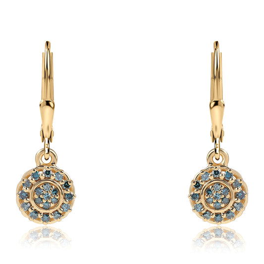 Cercei din Argint 925 Placat cu Aur ( 2.18 grame ) cu Diamant Albastru 0.32 Carate