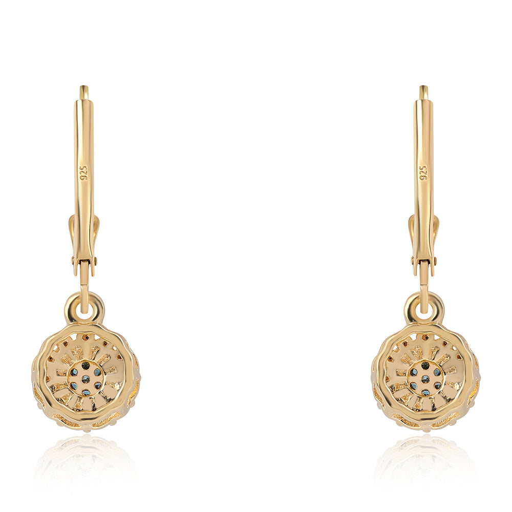 Cercei din Argint 925 Placat cu Aur ( 2.18 grame ) cu Diamant Albastru 0.32 Carate 3 