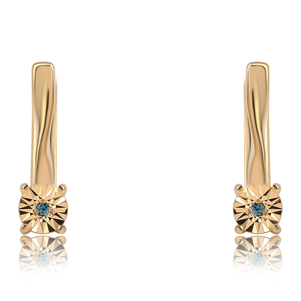 Cercei din Argint 925 Placat cu Aur ( 1.97 grame ) cu Diamant Albastru 0.01 Carate 2 