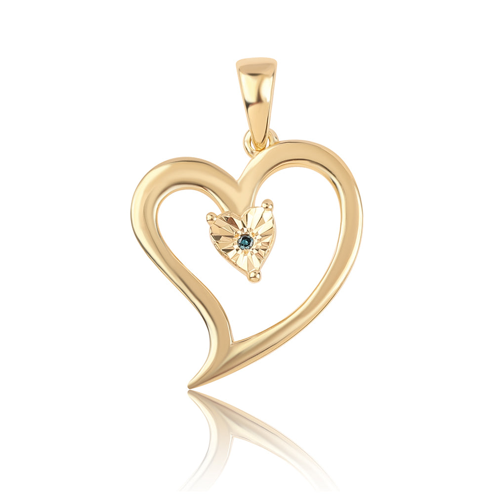 Pandantiv din Argint 925 Placat cu Aur ( 2.06 grame ) cu Diamant Albastru 0.01 Carate 1 