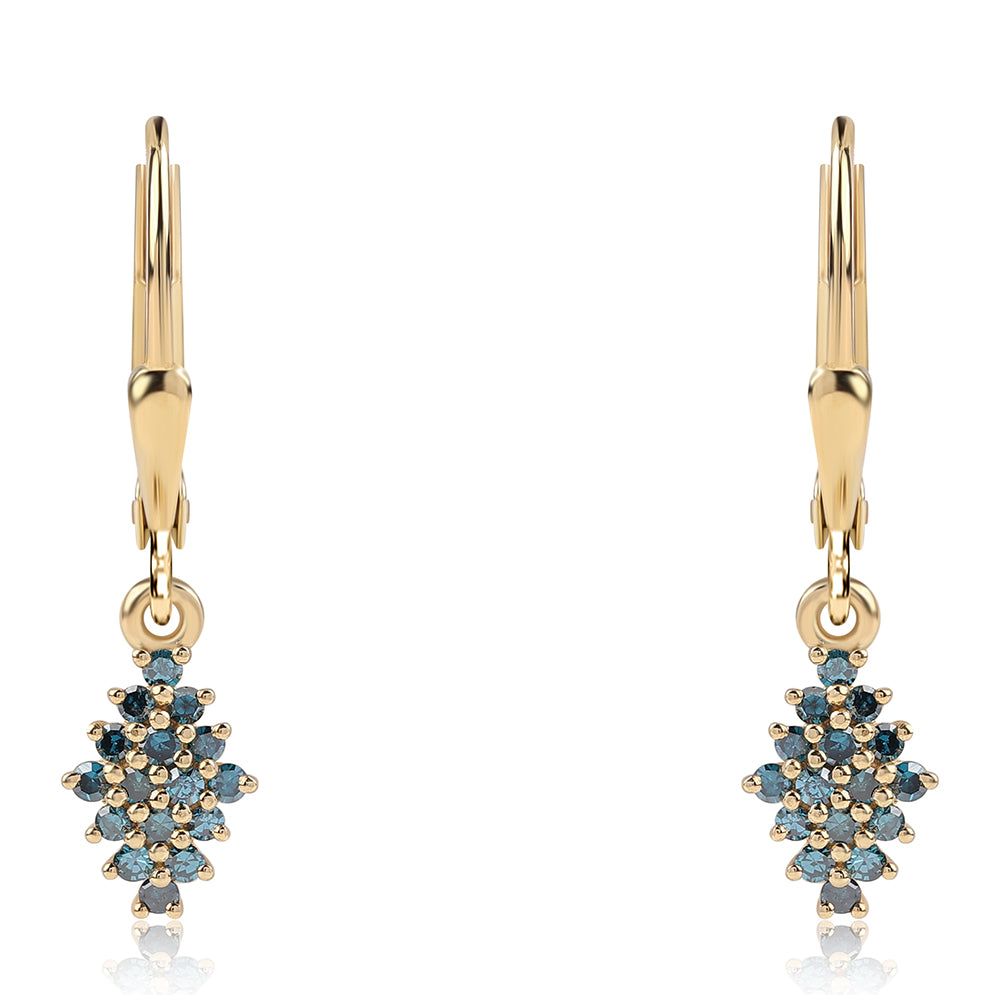 Cercei din Argint 925 Placat cu Aur ( 1.34 grame ) cu Diamant Albastru 0.37 Carate 1 