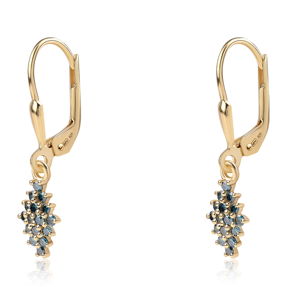 Cercei din Argint 925 Placat cu Aur ( 1.34 grame ) cu Diamant Albastru 0.37 Carate 2 