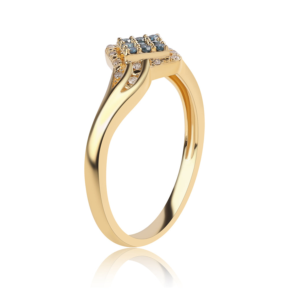 Inel din Argint 925 Placat cu Aur ( 2.16 grame ) cu Diamant Albastru și Diamant Alb 0.18 Carate 2 