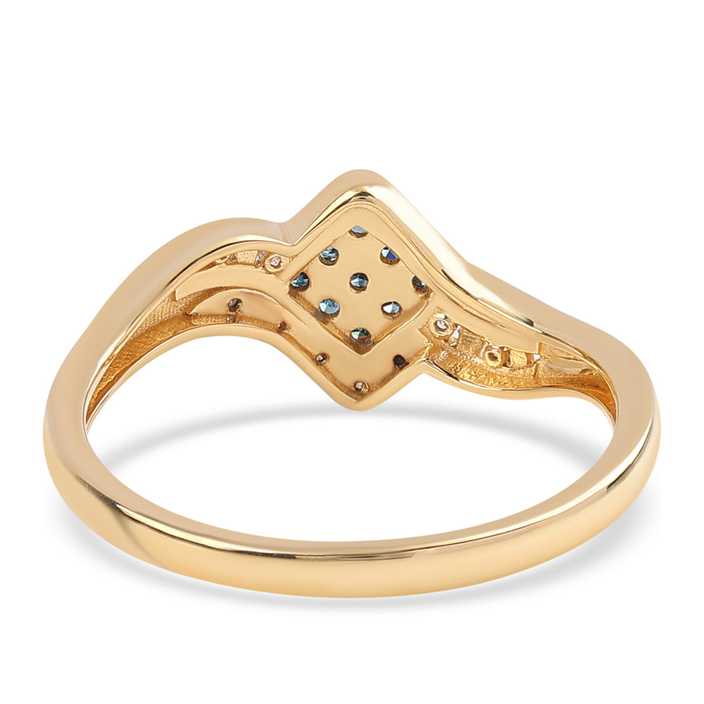 Inel din Argint 925 Placat cu Aur ( 2.16 grame ) cu Diamant Albastru și Diamant Alb 0.18 Carate 3 