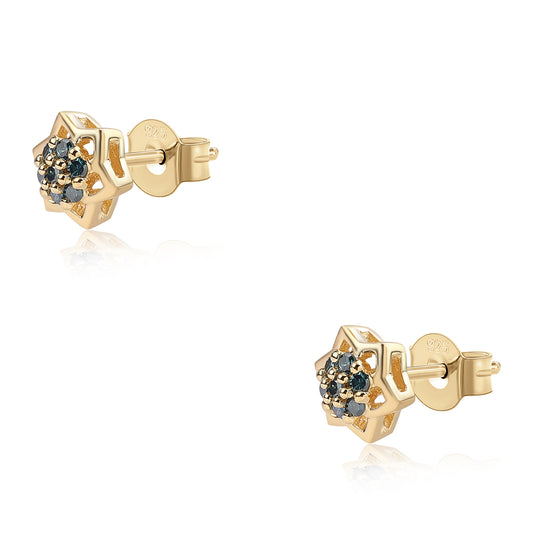 Cercei din Argint 925 Placat cu Aur ( 1.26 grame ) cu Diamant Albastru 0.14 Carate