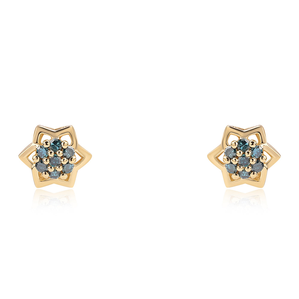 Cercei din Argint 925 Placat cu Aur ( 1.26 grame ) cu Diamant Albastru 0.14 Carate 2 