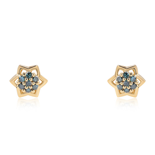 Cercei din Argint 925 Placat cu Aur ( 1.26 grame ) cu Diamant Albastru 0.14 Carate
