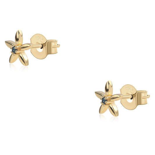 Cercei din Argint 925 Placat cu Aur ( 0.86 grame ) cu Diamant Albastru 0.03 Carate