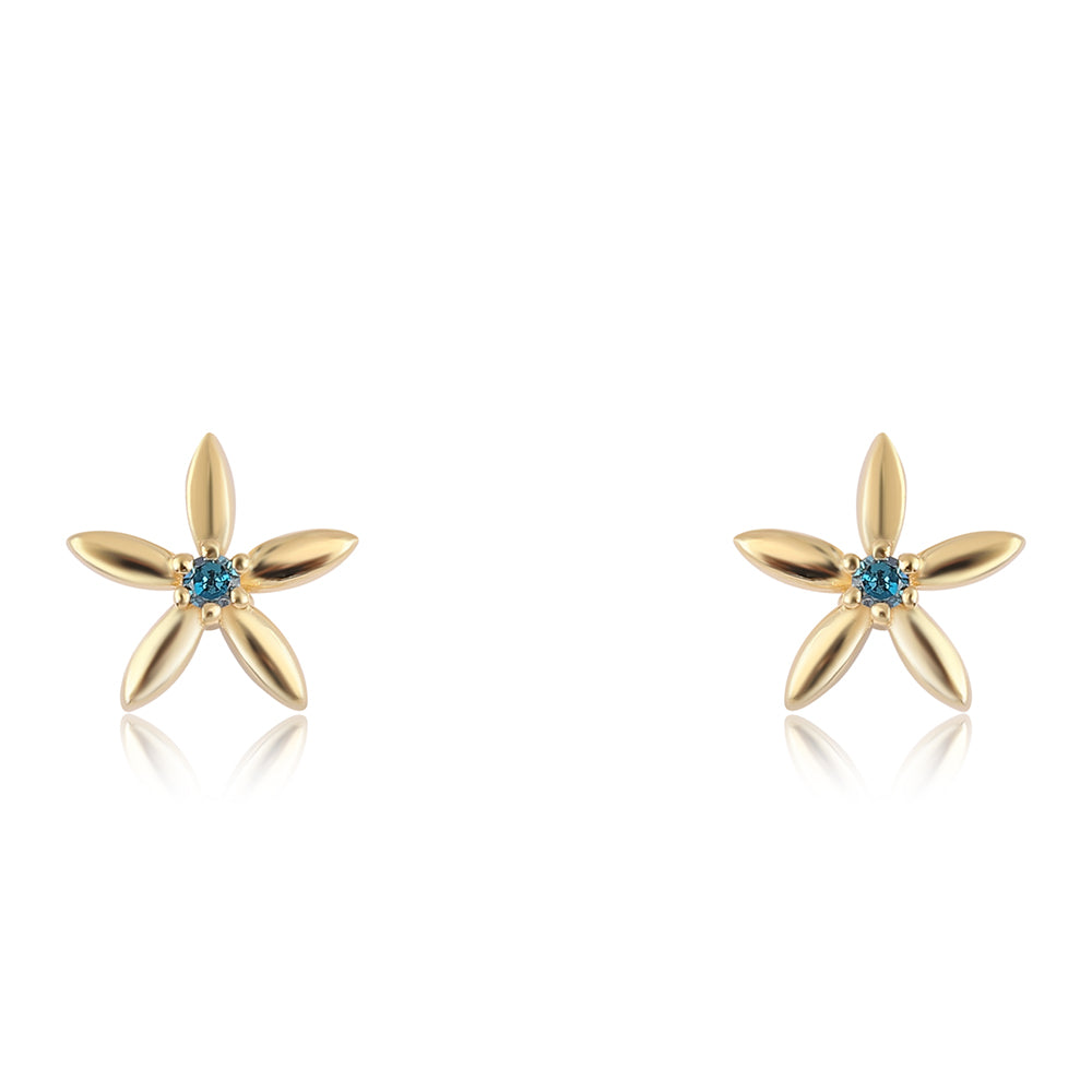 Cercei din Argint 925 Placat cu Aur ( 0.86 grame ) cu Diamant Albastru 0.03 Carate 1 