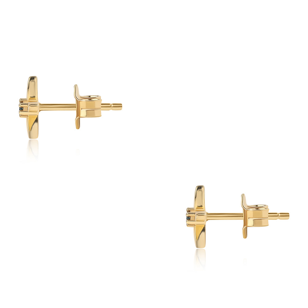Cercei din Argint 925 Placat cu Aur ( 0.86 grame ) cu Diamant Albastru 0.03 Carate 3 