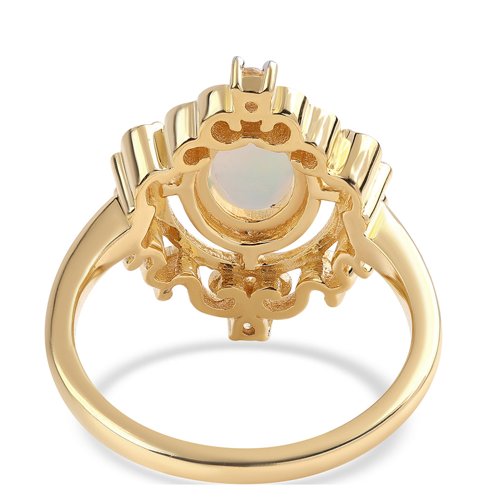 Inel din Argint 925 Placat cu Aur ( 3.73 grame ) cu Opal Etiopian Lega Dembi și Topaz Alb 0.9 Carate 2 