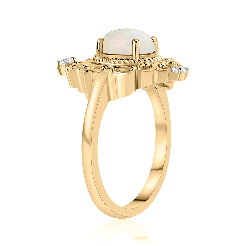 Inel din Argint 925 Placat cu Aur ( 3.73 grame ) cu Opal Etiopian Lega Dembi și Topaz Alb 0.9 Carate