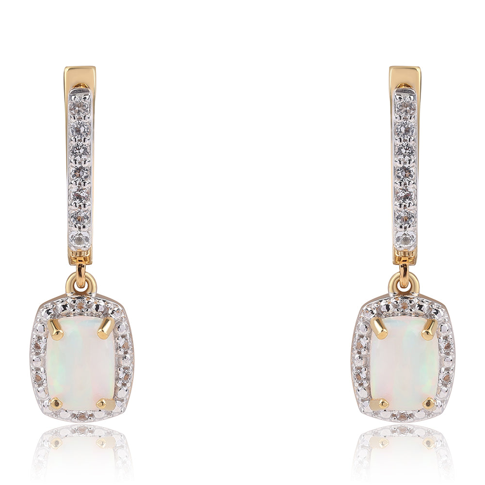 Cercei din Argint 925 Placat cu Aur ( 3.43 grame ) cu Opal Etiopian Lega Dembi și Topaz Alb 1.61 Carate